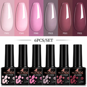 Cashmere - 6-Piece Mauve Gel Polish Set - six 7ml gel polish bottles with colour swatches