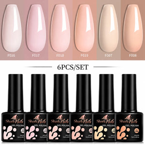 Barely There - 6-Piece Nude Gel Polish Set - six 7ml gel polish bottles with colour swatches
