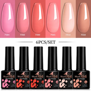 Sunset Blush - 6-Piece Warm Gel Polish Set - six 7ml gel polish bottles with colour swatches